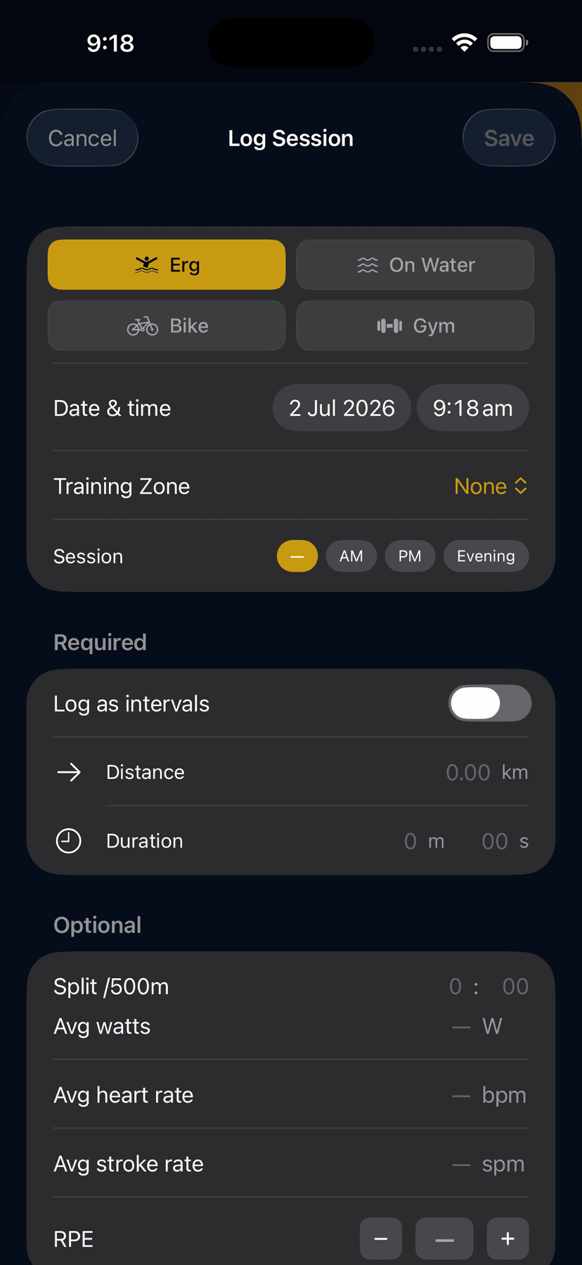 Logging a session in the Quick Catch app